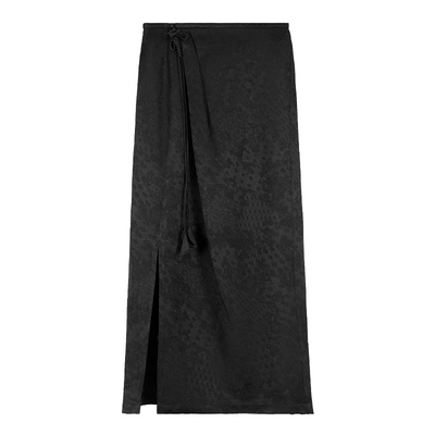 固执中式提花高腰开衩中长半身裙