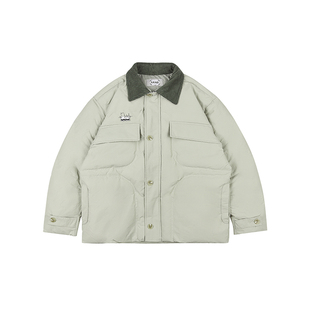 SAMESAME23AW拼接灯芯绒领羽绒服绗线多口袋宽松加厚冬季工装外套