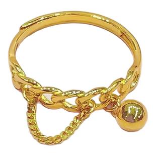 ins风时尚链条黄金指环999金色戒指女 24K镀金尾戒可调节活口手饰