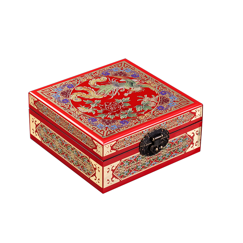 平遙中國風(fēng)漆器紅色陪嫁首飾盒三金盒珠寶盒木質(zhì)復(fù)古喜慶結(jié)婚禮物