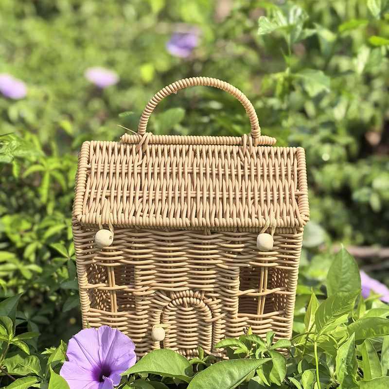 藤编小屋形状手提箱圣诞节礼物伴手提箱藤编氛围礼物感包装礼手盒