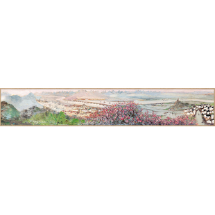 新中式客厅挂画卧室床头横版细长条装饰画山水风景沙发背景墙壁画