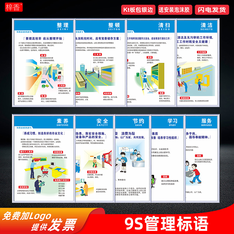 5S 6S 7S 8S 9S工厂安全生产标语现场质量管理标识牌企业文化海报