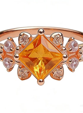 天然黄水晶戒指女夏转运招财花