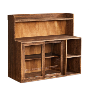 实木桌面防尘博古架茶杯架茶具置物架展示收纳柜化妆品餐边柜茶柜