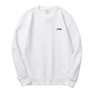 李宁卫衣男加绒圆领套头衫秋季新款宽松上衣男士白色休闲运动长袖