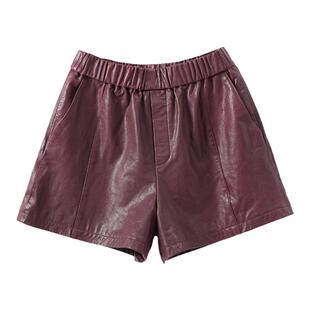 植鞣小羊皮真皮皮短裤女2025春秋新款高腰a字百搭显瘦外穿皮裤