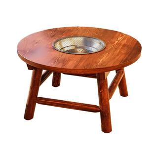 阳台围炉煮茶防腐木桌户外庭院圆形烧烤炉套装室内炭火炉家用烤火