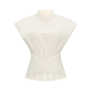 dorydory 中式小立领刺绣连肩袖收腰白色衬衫女夏独特精致小上衣