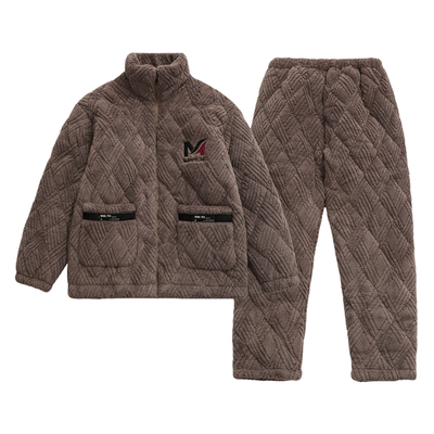 中老年男士三层夹棉睡衣加厚加绒