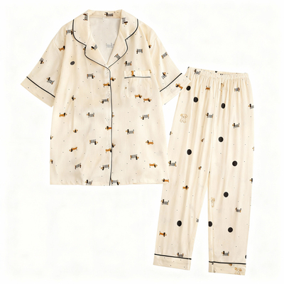 猫人夏季冰丝短袖睡衣女带胸垫