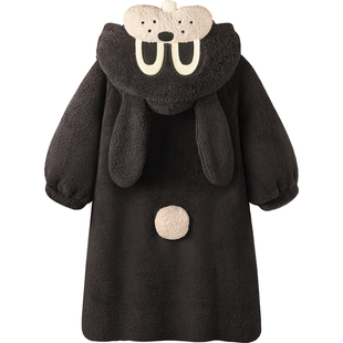 睡袍女款秋冬季长袖加绒加厚2026新款可外穿家居服中长款浴袍睡衣