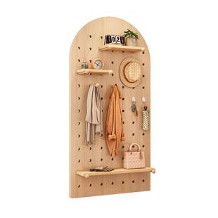 中古风实木洞洞板置物架挂衣架一体墙上壁挂入户玄关门口后衣帽架