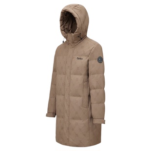 波司登2025冬新款时尚复古老花男士中长款加厚连帽羽绒服情侣外套