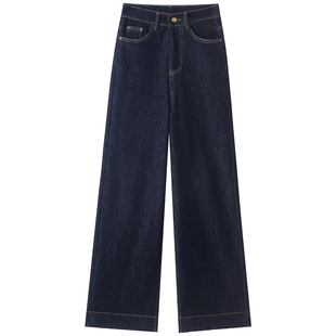 单宁蓝加绒加厚牛仔直筒裤女秋冬2026新款高腰保暖显瘦宽松阔腿裤