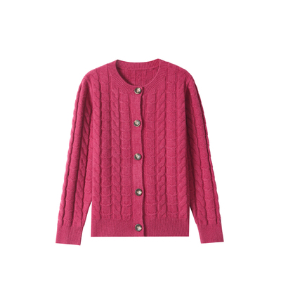 恒源祥100%纯羊毛针织开衫外套女