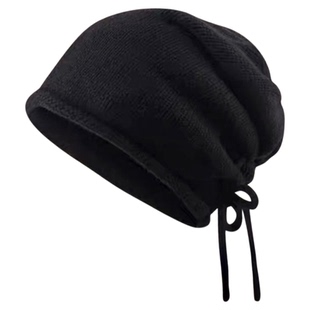 帽子女2025新款毛线帽秋冬宽松显脸小大头围堆堆帽冷帽黑色针织帽