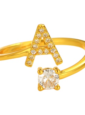 百家姓26个字母戒指男女镀金高级感小众设计情侣款对戒情人节礼物