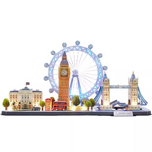 乐立方伦敦地标3D立体拼图手工diy大本钟伦敦眼灯光场景拼装摆件