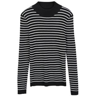 半高领条纹洋气针织衫上衣2025冬季新款修身内搭打底衫厚毛衣女装