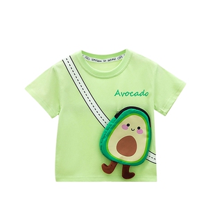 女童短袖t恤纯棉夏季男童宝宝衣服西瓜水果可爱口袋儿童上衣童装
