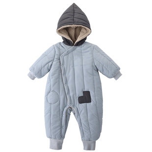 宝宝冬季加绒棉服加厚保暖女宝连帽外出服男宝连体棉衣婴幼儿冬装