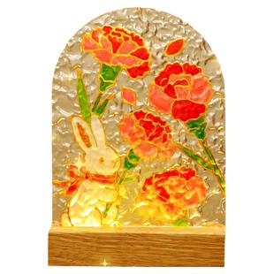 教师节手工DIY小夜灯儿童材料包亚克力玻璃画手绘花束送老师礼物