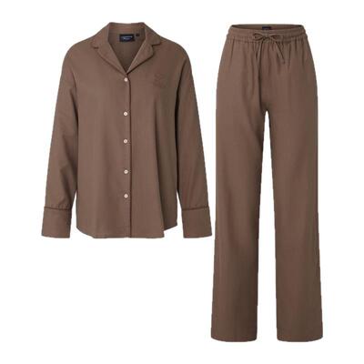 Lexington卡罗琳法兰绒棕色家居套装女士纯棉长袖睡衣睡裤可外穿