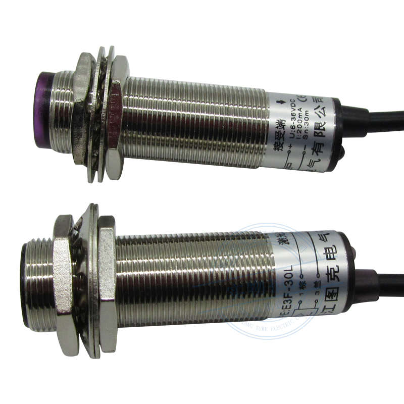 M18激光对射感测器E3F-30C1 红外线接近感应光电开关30m可见光