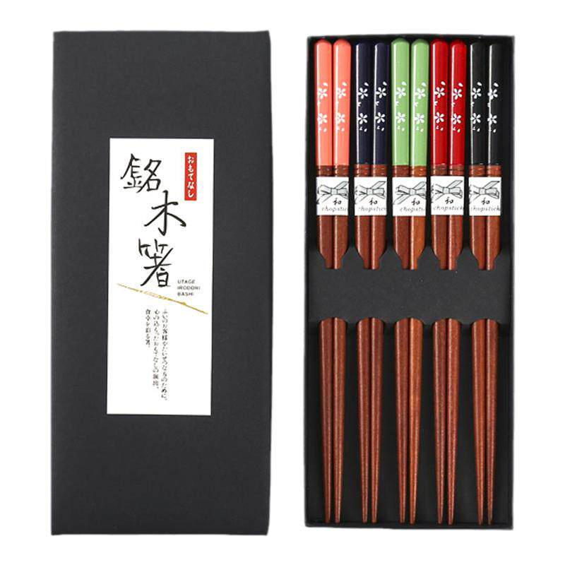 家庭分筷红檀木樱花日式尖头筷子高档实木防霉家用餐具商用礼盒装