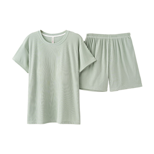 南极人睡衣女套装夏季冰丝螺纹短袖短裤凉感带胸垫新款家居服薄款