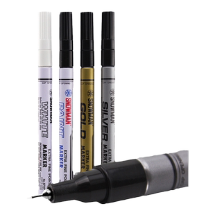 日本进口雪人油漆笔雪人牌0.5MM极细头环保模型勾线补漆笔工业用不掉色耐高温标记笔EFWP金银黑色白色记号笔