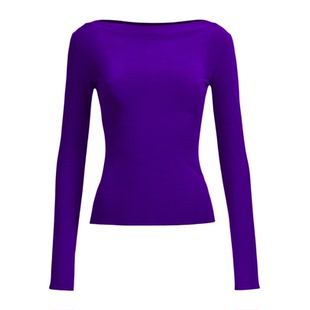 成人拉丁舞服装女长袖印花练功服一字领国标恰恰牛仔舞上衣侧开叉