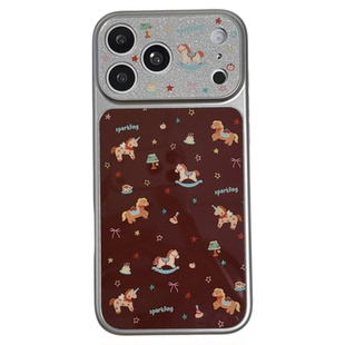 北比秋冬ins复古棕星星小马适用苹果17pro手机壳iphone16promax新款15带挂绳17卡通14女15pm电镀16大视窗全包