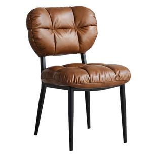 伯明翰真皮餐椅现代中古风2025新款家用椅餐厅轻奢高级感靠背椅子