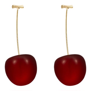 酒红色长款车厘子耳环女高级感大气复古耳钉冷淡风百搭显脸瘦耳饰