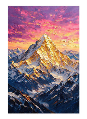 紫气日照金山手绘油画玄关风景画