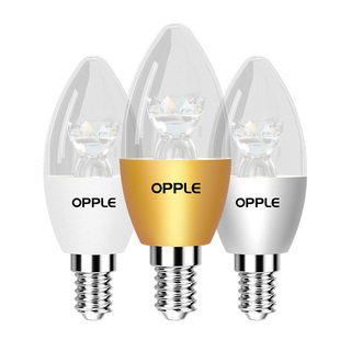 欧普照明led灯泡E14大小螺口三色家用超亮节能尖泡水晶吊灯蜡烛泡