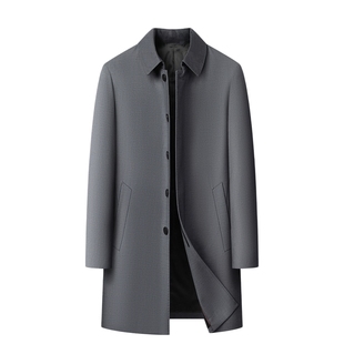 公务行政外套男士中长款翻领扣子商务中年正装风衣秋冬新款大衣