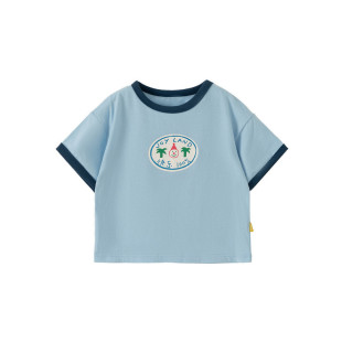 【新品】papa爬爬夏季儿童T恤男女童短袖纯棉撞色汗布透气上衣