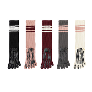 专业运动压力五指袜子女小腿袜普拉提跳绳防滑红色长筒袜瑜伽袜女