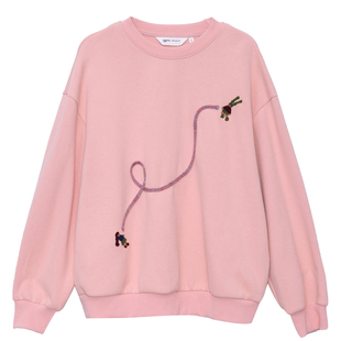 MOVEUP幻走2025冬季新款圆领套头绣花宽松休闲风短款薄绒卫衣女厚