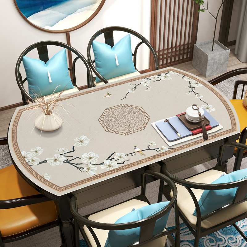 餐桌垫中式复古风防水防油免洗椭圆形桌布TPU皮革桌垫桌面保护垫