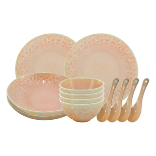IPM HOME俄皇餐具套装粉岩系列四人食12件套瓷器陶瓷盘子碗家用