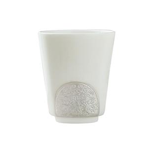 鎏银白瓷茶杯家用功夫茶具个人单杯轻奢简约陶瓷品茗杯闻香主人杯