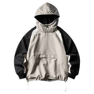 PROPCELL春秋户外拼色机能风卫衣式套头连帽加绒夹克Cityboy外套