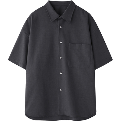 石见山羊毛混纺抗皱男士短袖衬衫