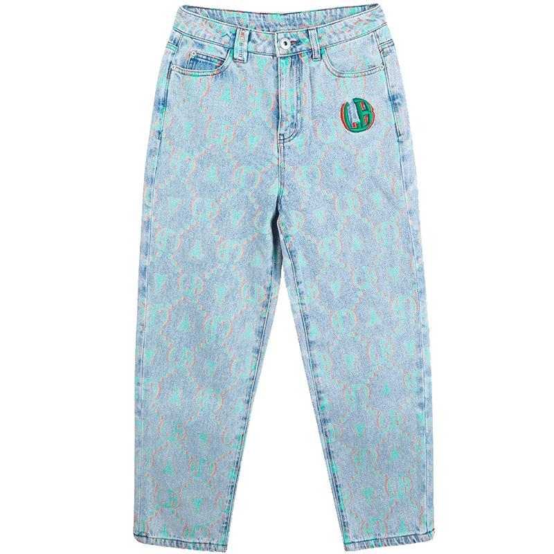 LALABOBO2024春季新款字母直筒刺绣高腰宽松牛仔裤女|LBCA-WXZC12