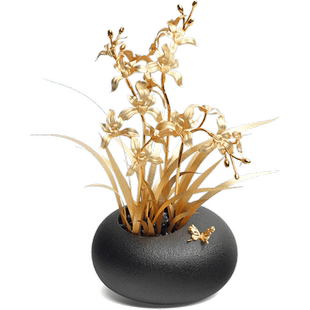 潮宏基兰花盆栽金箔摆件兰叶蝴蝶高级感纪念礼物礼品商务送礼 L