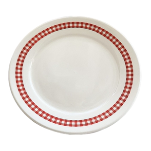 安木良品 韩国ins风红格子边创意陶瓷西餐盘甜品点心8英寸家用盘